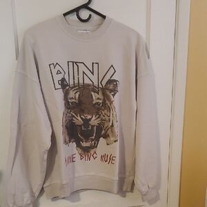 Anine Bing Cream Tiger Graphic Crewneck Sweatshirt
